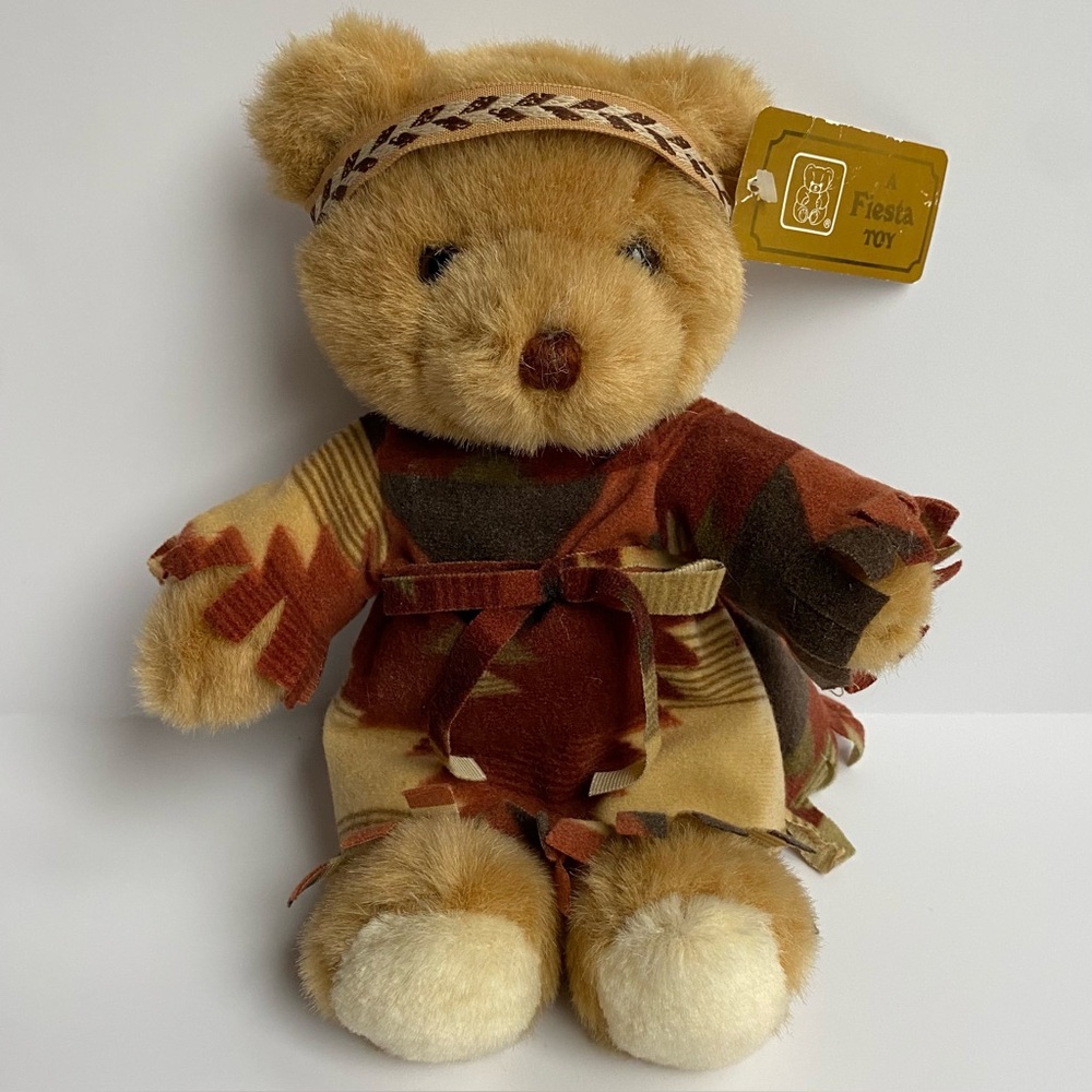 Native American Teddy Bear NWT Aztec Dress Girl Vintage Brown Stuffy Stuffed